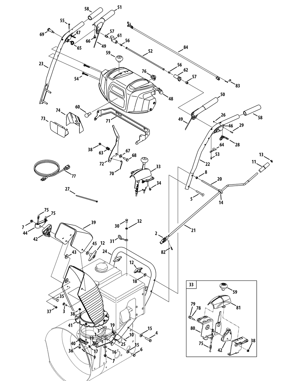 Handle, Panel And Discharge Chute Diagram and Parts List for 2X930SWE (31AH95SU756-31BH95SU710)(2013) Cub Cadet Snow Blower